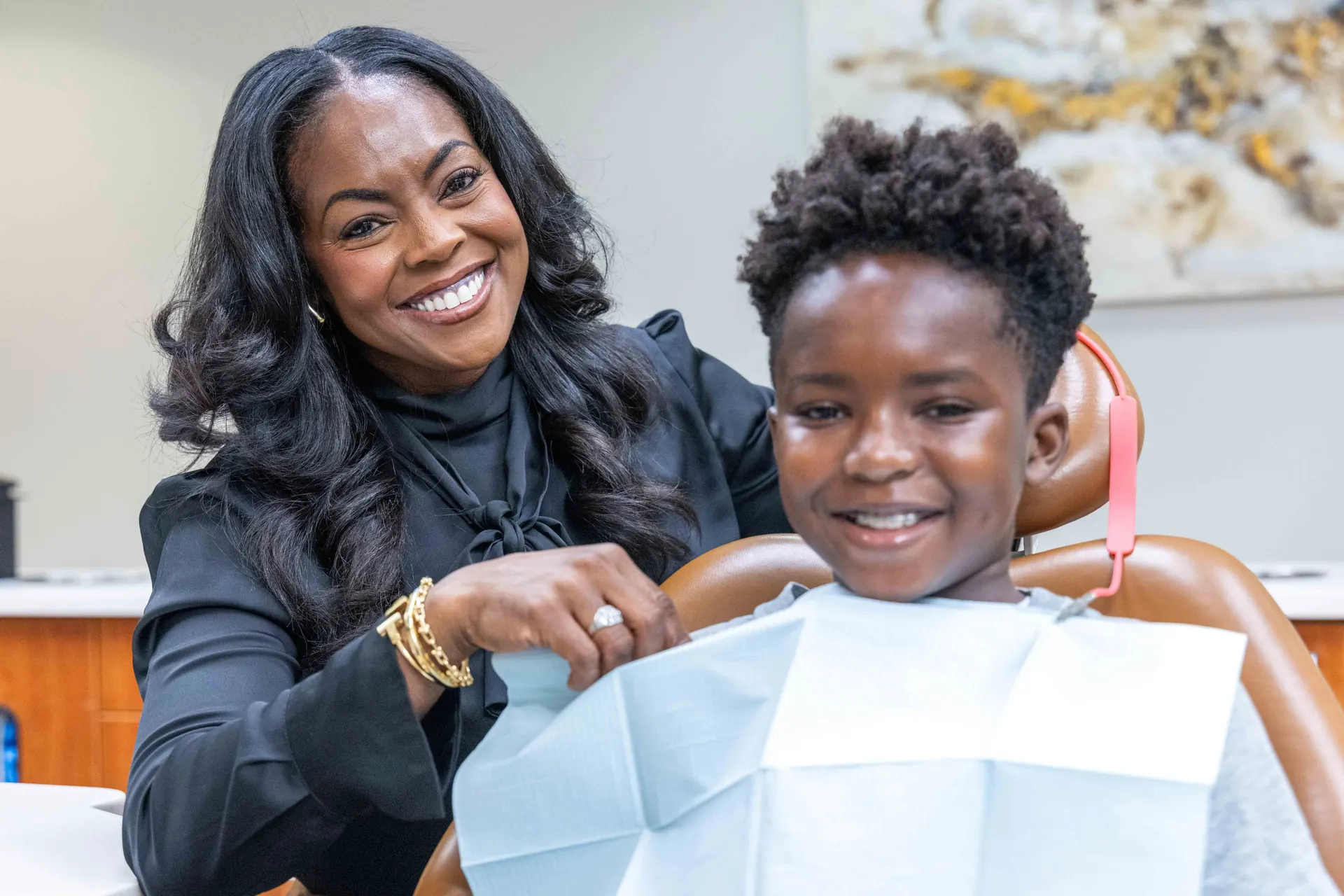 Dr. Alexis Kirkland-Miller with a young patient at Bowie Braces